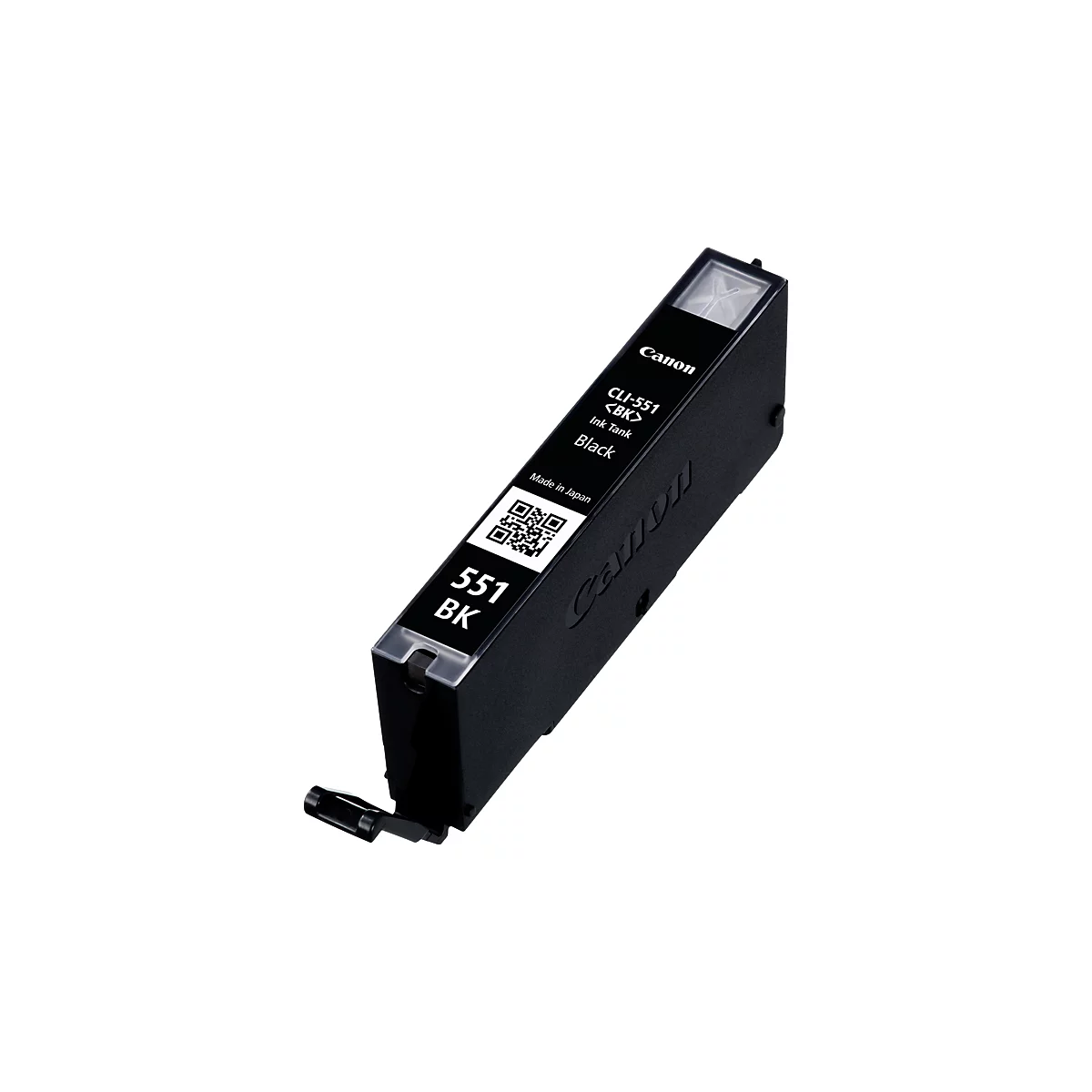 Black Canon ink cartridge. Inscription: CLI-551, Ink Tank, Black, 551 BK.