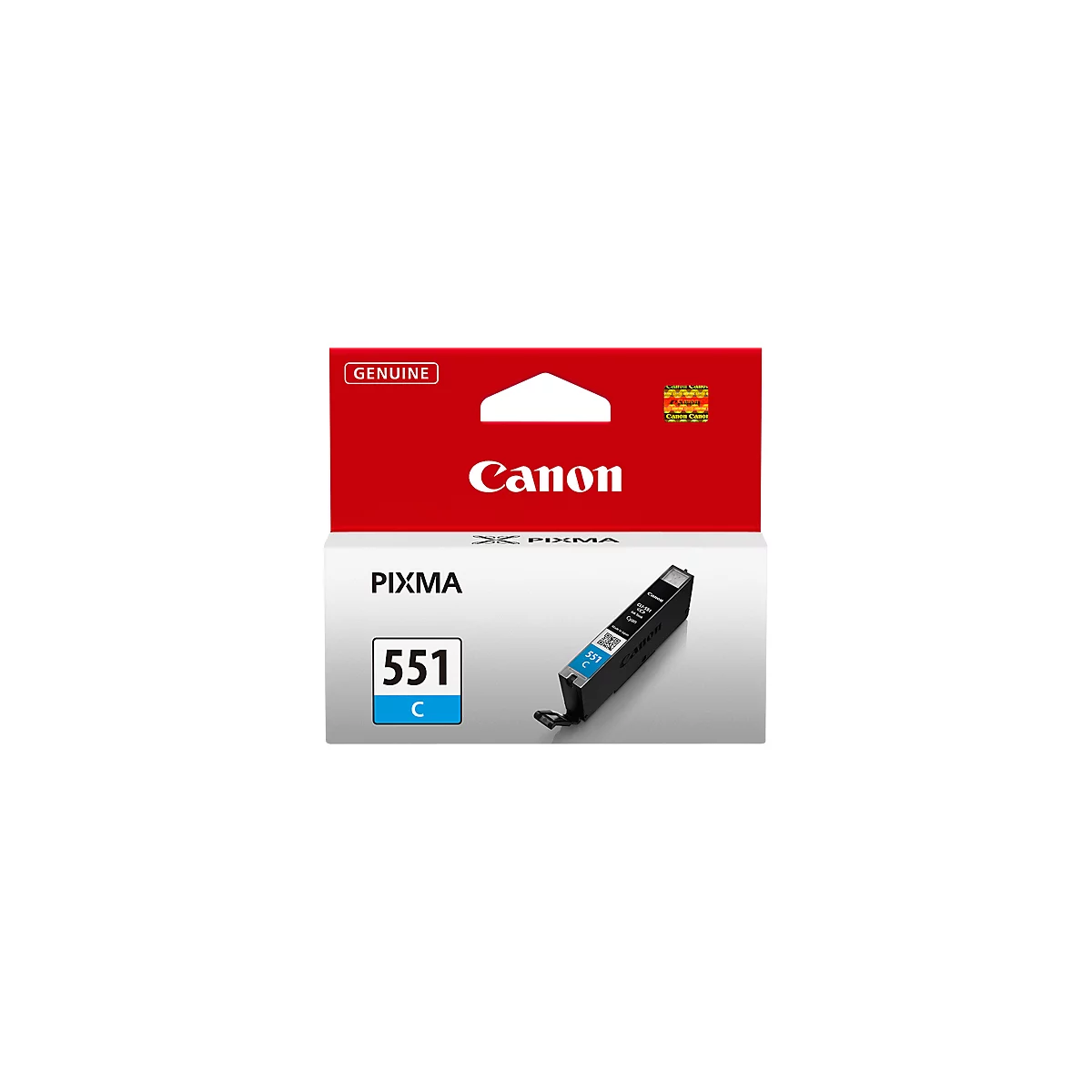 Canon Pixma 551C ink cartridge, cyan color, in the packaging.