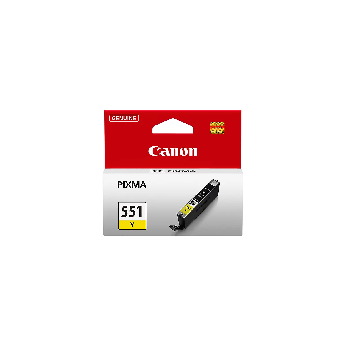 Canon ink cartridge yellow, type 551 Y, in packaging.