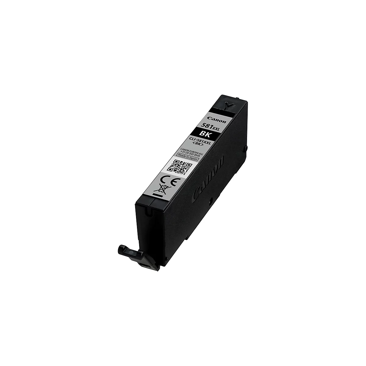Black Canon ink cartridge, 581BK. With product details and CE mark.