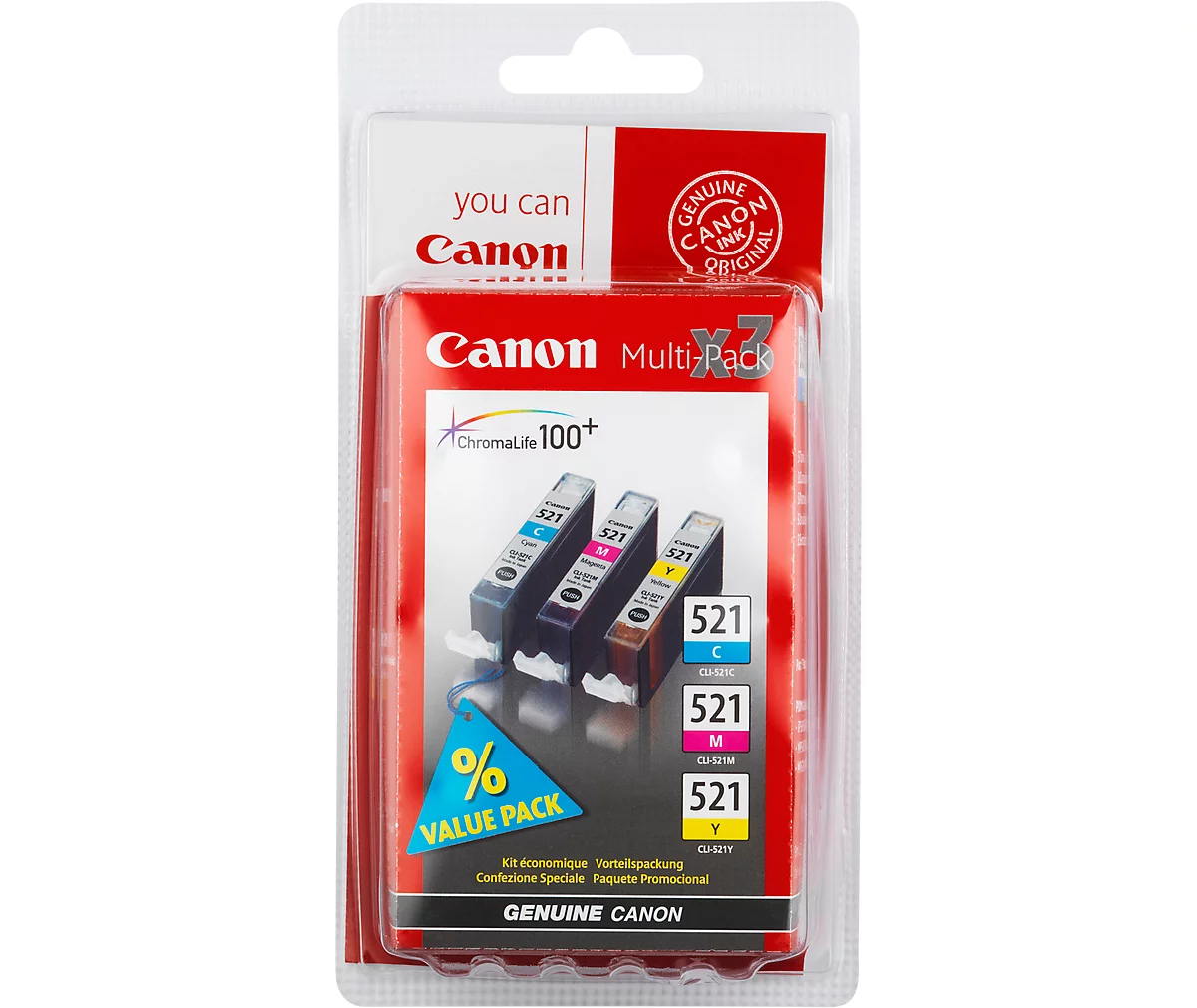 Original Canon Tintenpatronen CLI-521 CMY, Multipack, cyan, magenta, gelb