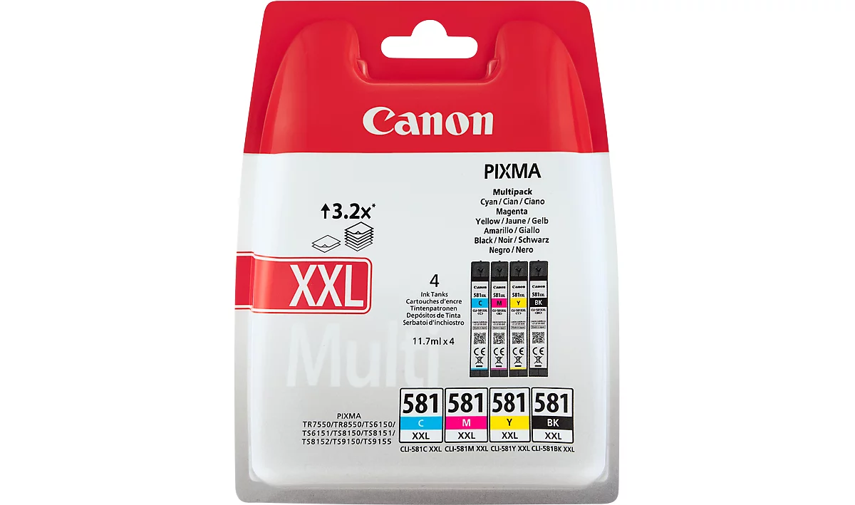 Original Canon Tintenpatronen CLI-581XXL CMYK, Mixpack, cyan, magenta, gelb, schwarz