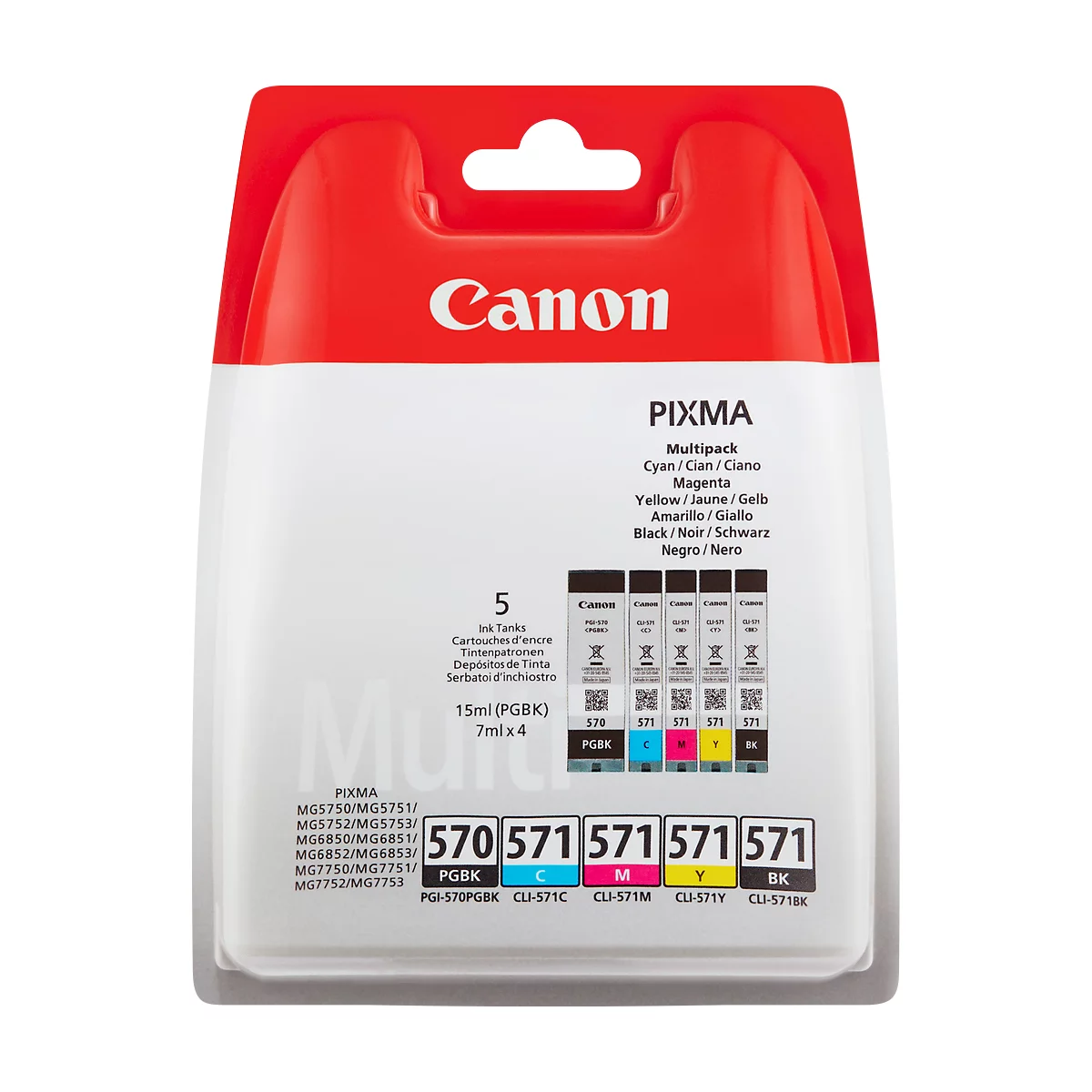 Original Canon Tintenpatronen PGI-570/CLI-571 CMYK, Multipack, cyan, magenta, gelb, schwarz, schwarz-pigmentiert