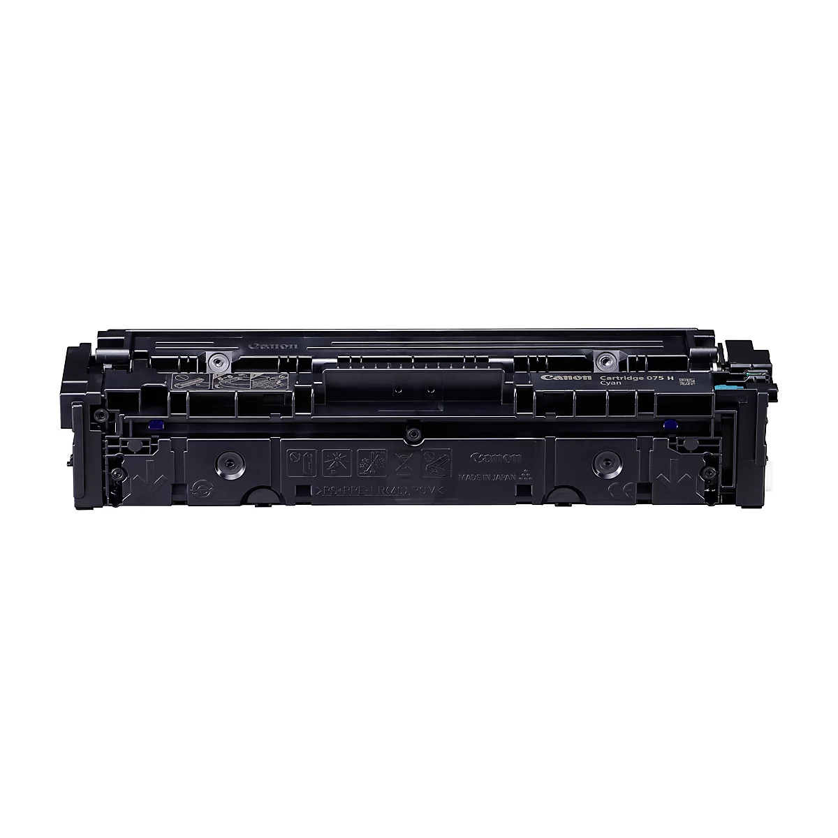 Schwarze Tonerkartusche, vorne, vor weißem Hintergrund. Mit CANON Schriftzug.