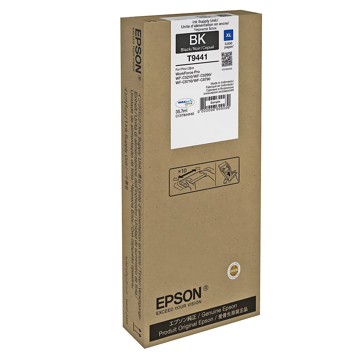 A brown Epson printer cartridge box. A white label reads 'BK' for black and 'T9441'.