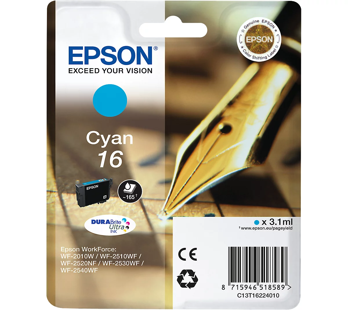 Original Epson Tintenpatrone 16, Einzelpack, cyan