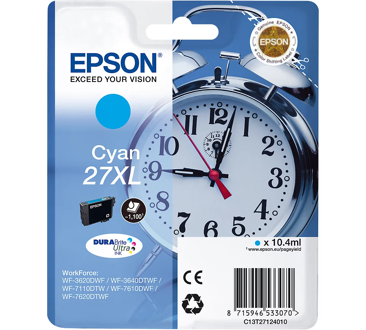 Original Epson Tintenpatrone 27XL, Einzelpack, cyan