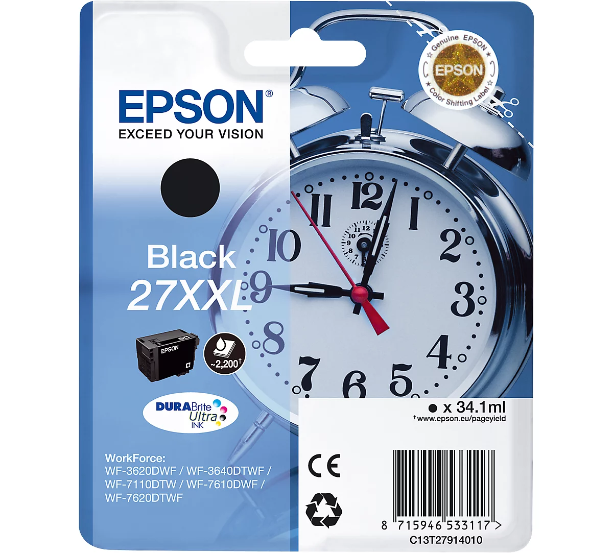 Original Epson Tintenpatrone 27XXL, Einzelpack, schwarz