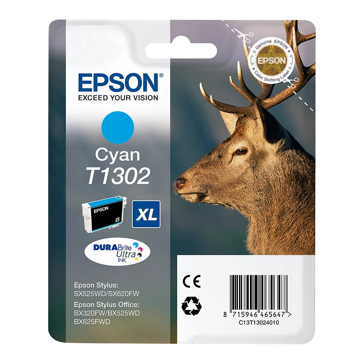 Original Epson Tintenpatrone T1302, Einzelpack, cyan