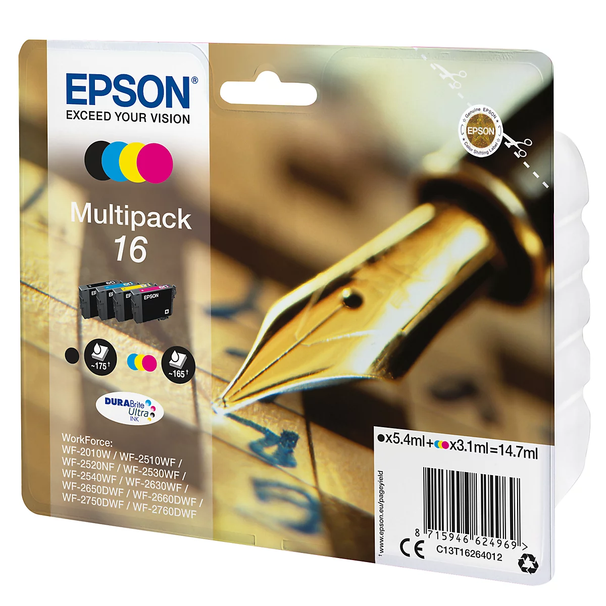 Original Epson Tintenpatronen 16 CMYK, Mixpack, cyan, magenta, gelb, schwarz