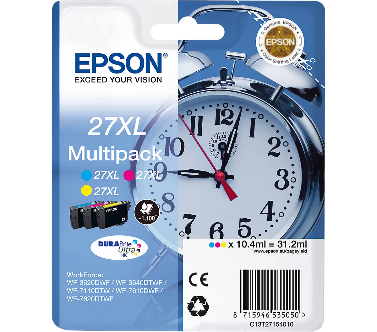 Original Epson Tintenpatronen 27XL CMY, Multipack, cyan, magenta, gelb
