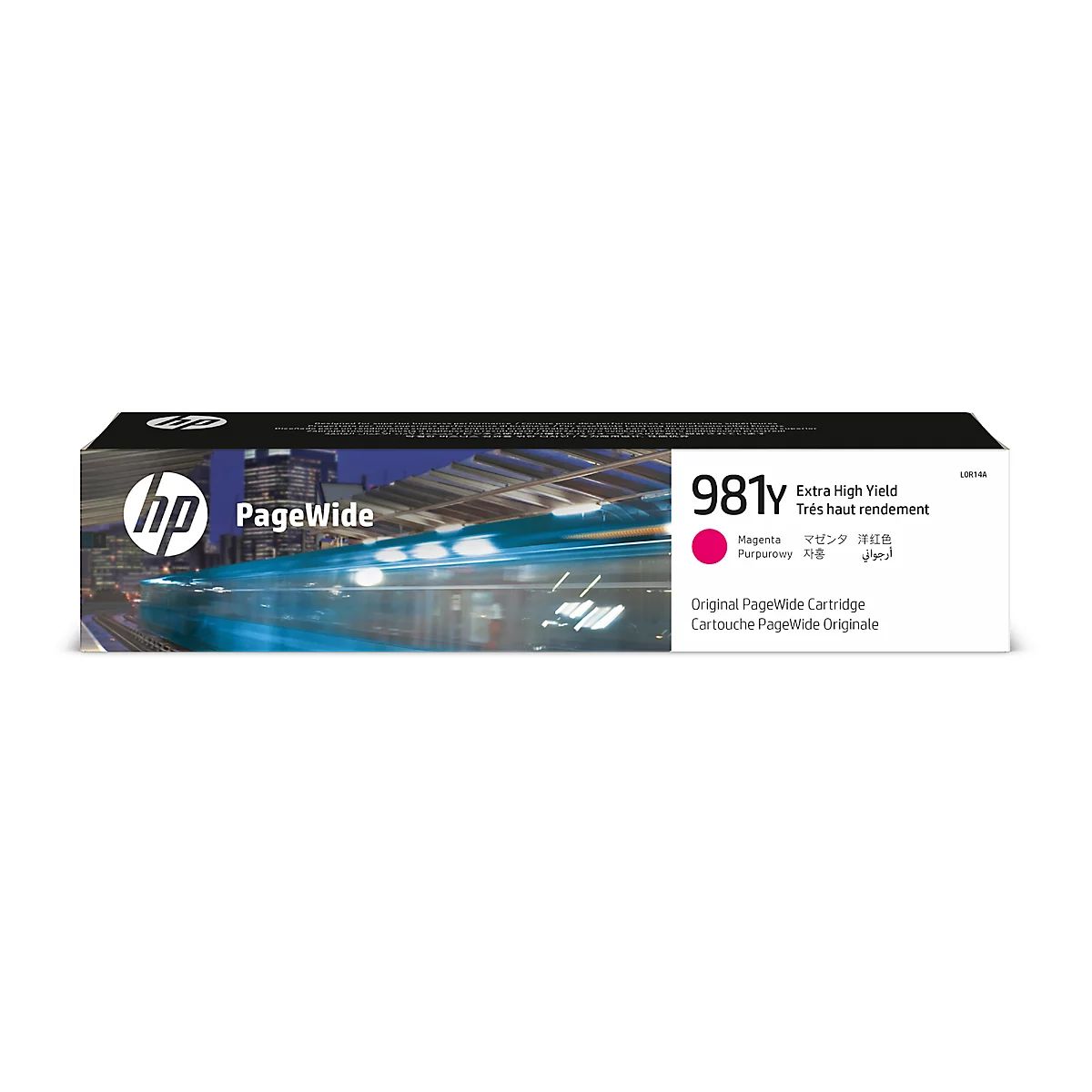 A magenta HP 981y ink cartridge, on white. Inscription: 'PageWide'.