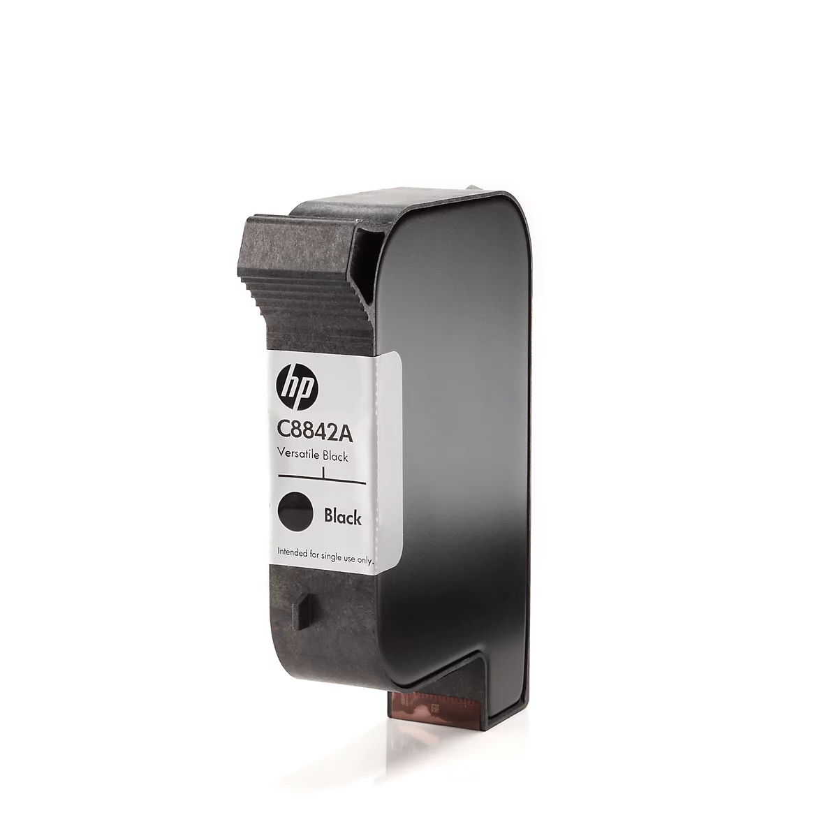 A black HP ink cartridge against a white background. The label says: C8842A, Versatile Black, Black.