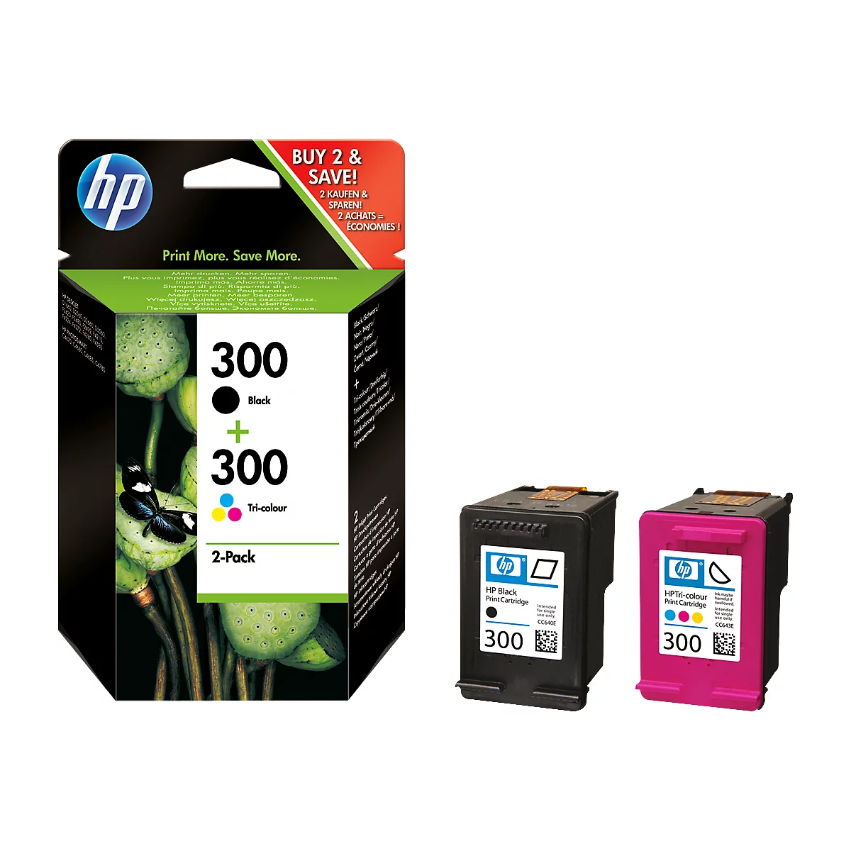 Original HP Tintenpatronen 300 CMYK, Multipack, schwarz, Tri-Colour