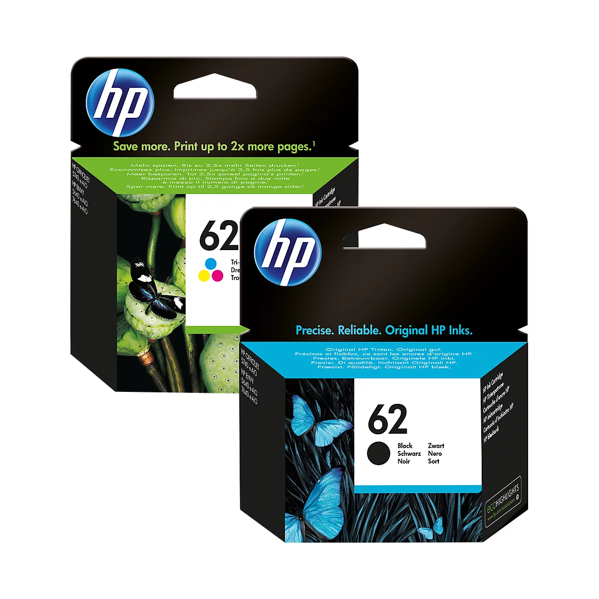 Original HP Tintenpatronen 62 CMYK, Mixpack, schwarz, Tri-Colour