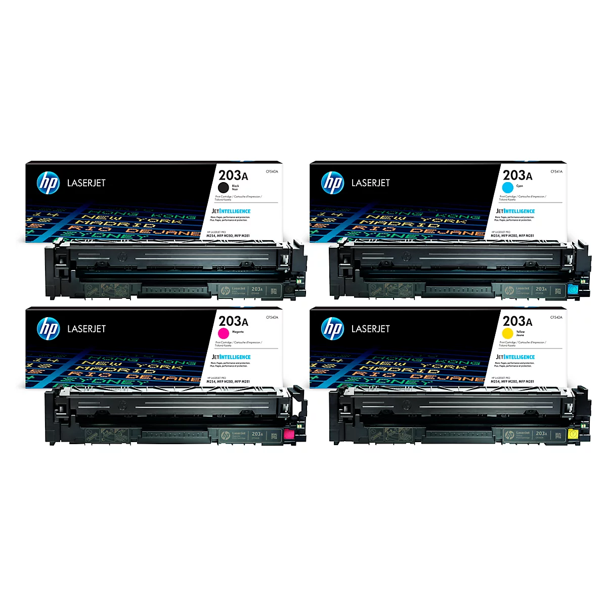 Original HP Toner 203A CMYK, Mixpack, schwarz, cyan, magenta, gelb