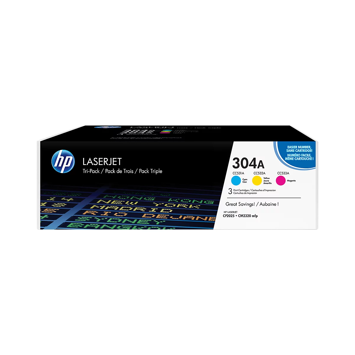 Original HP Toner 304A CMY, Multipack, cyan, magenta, gelb