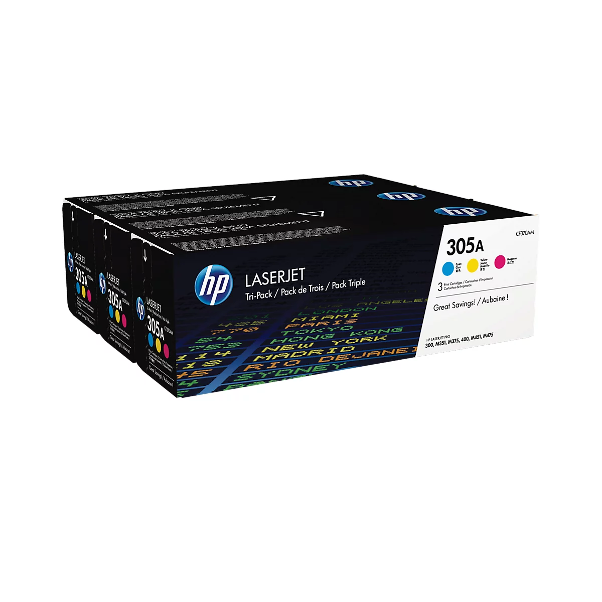 Original HP Toner 305A CMY, Multipack, cyan, magenta, gelb