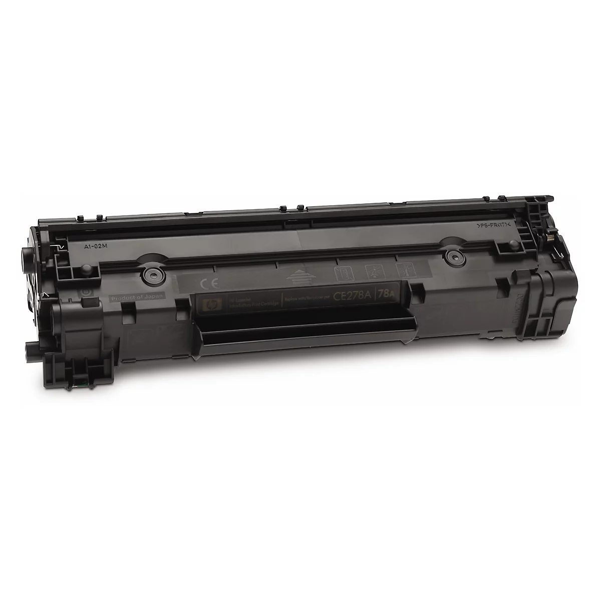 Black toner cartridge. Prints with product names, on a white background.