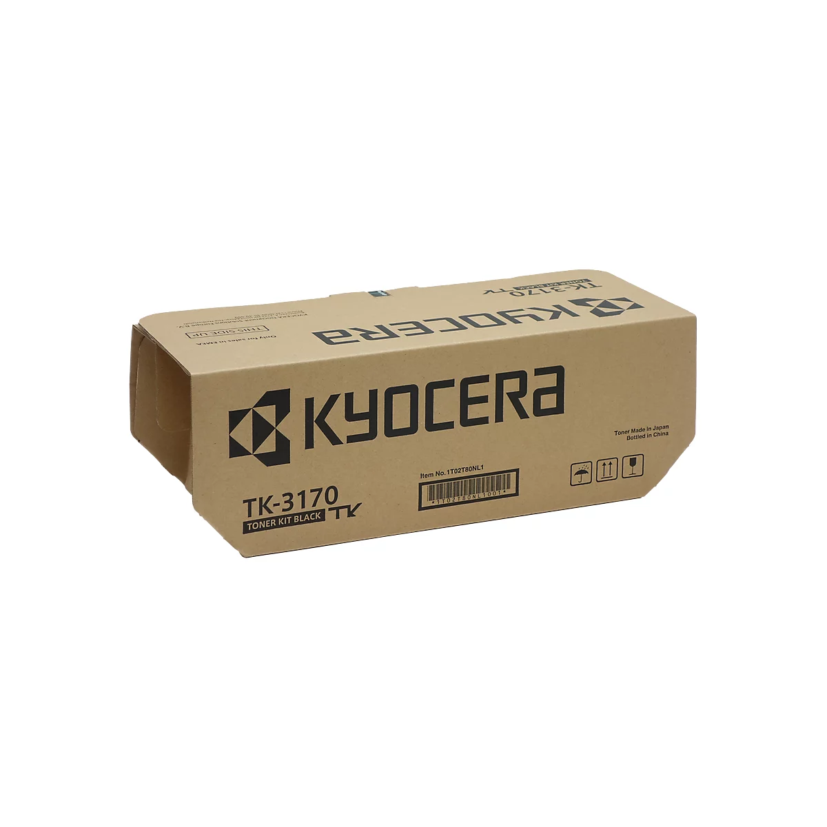 A brown Kyocera toner kit box. Black lettering: KYOCERA, TK-3170. Printed symbols.