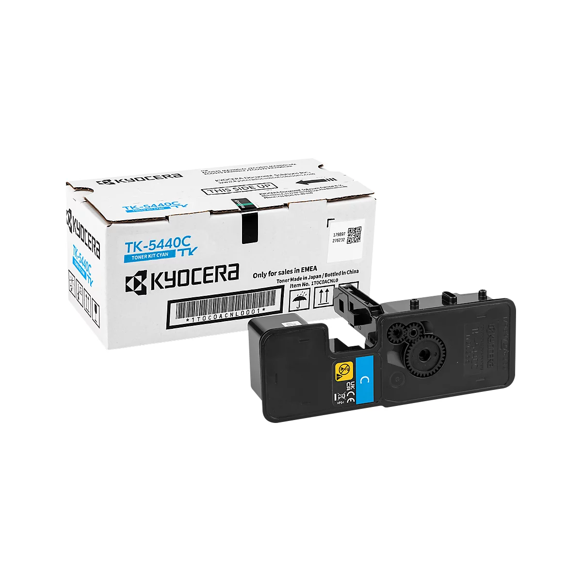 A blue toner cartridge and a cardboard box are on a white background. The box says "KYOCERA" and "TK-5440C" in blue.