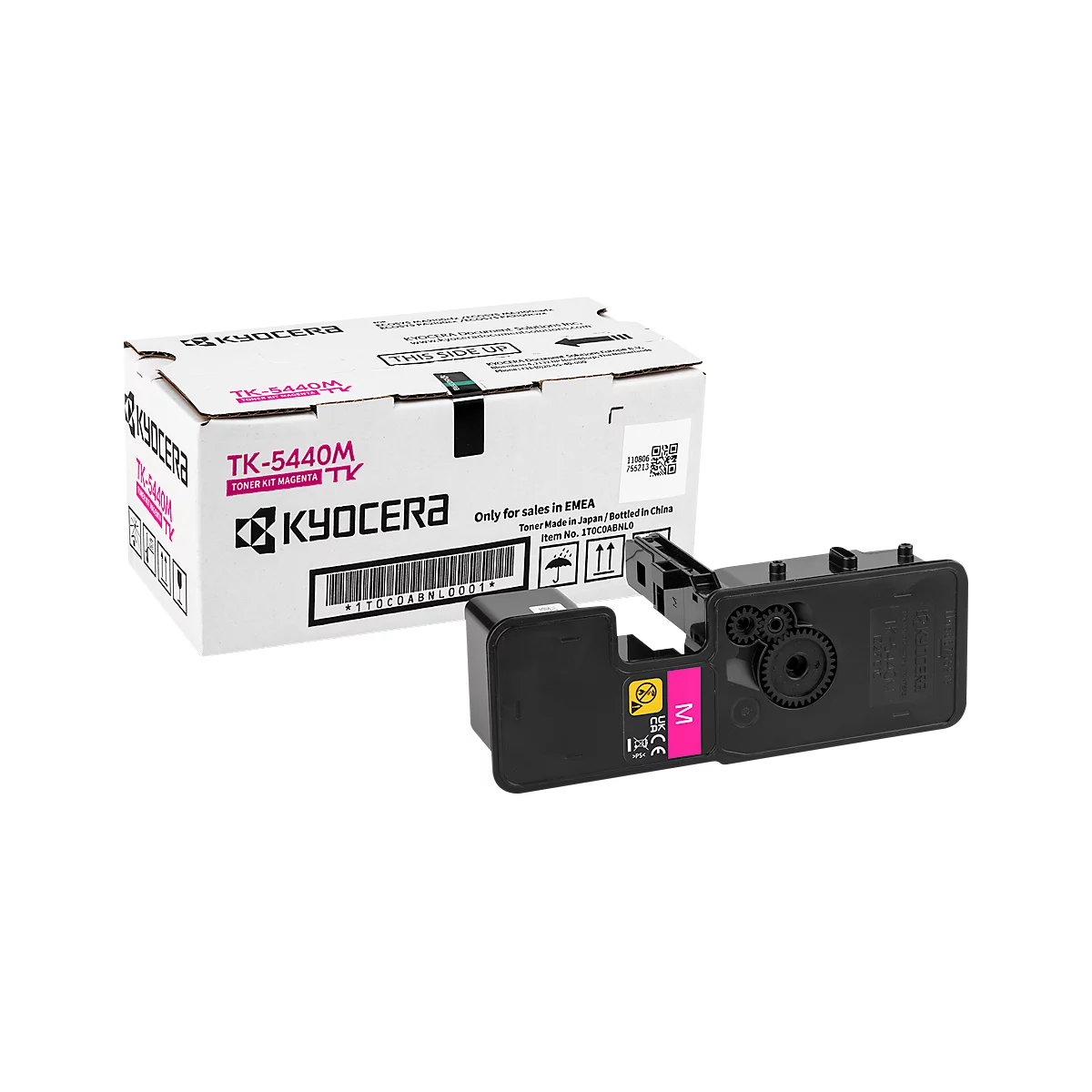 Kyocera TK-5440M toner cartridge and packaging, white with pink print.