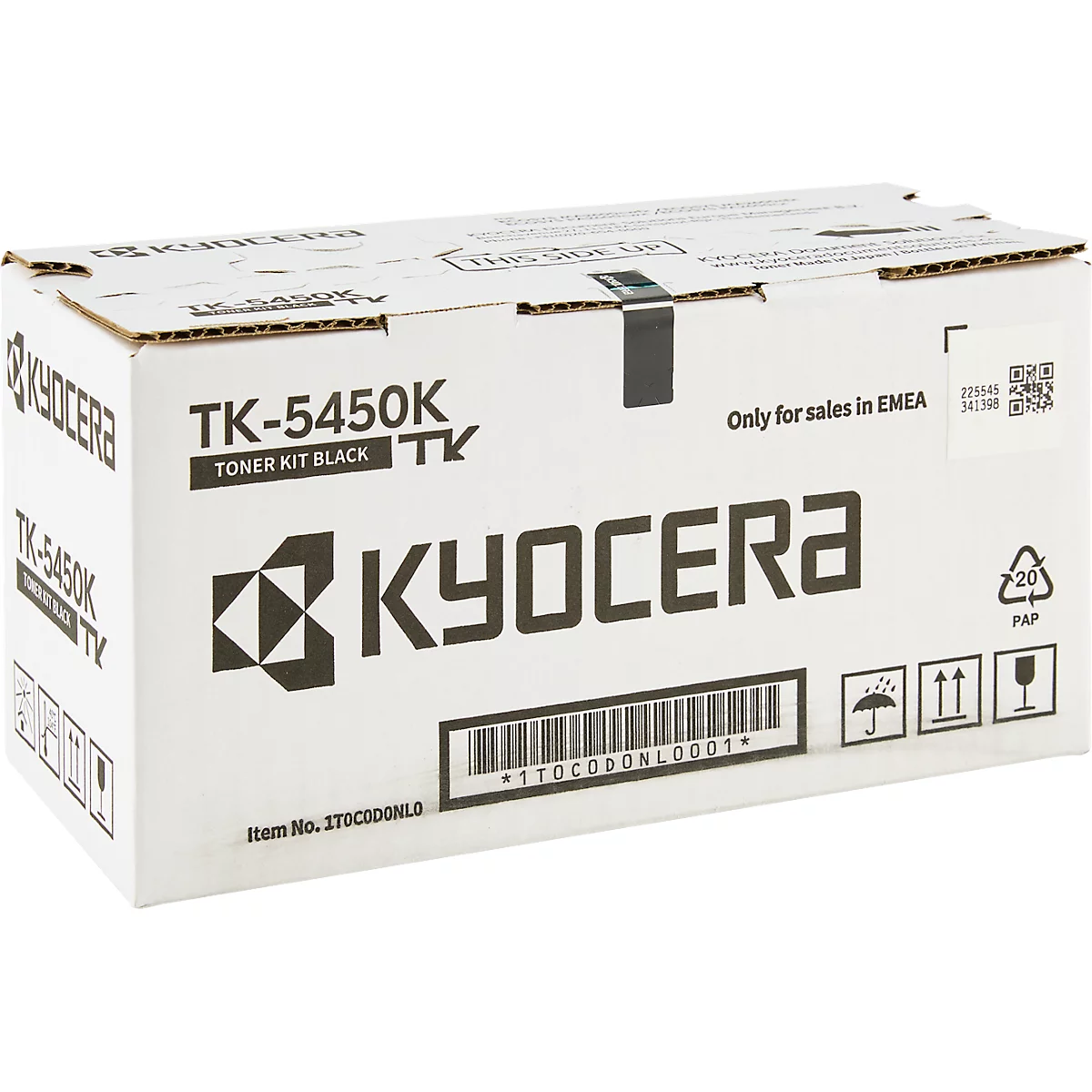 Karton mit schwarzem Toner-Kit TK-5450K von Kyocera. Aufschrift: Nur für den Verkauf in EMEA.