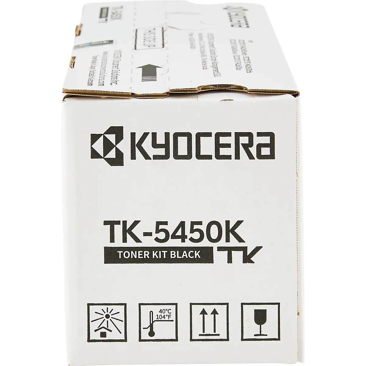 Eine weiße Box mit Kyocera-Logo und Aufschrift TK-5450K. Darunter Piktogramme und die Temperaturangabe.