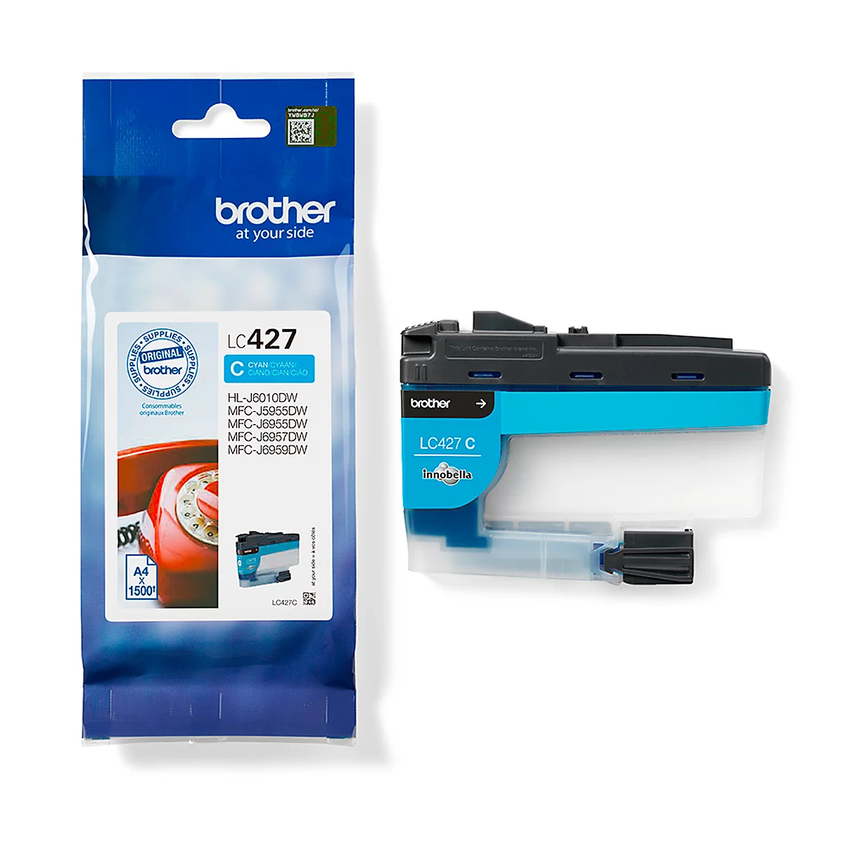 Originele Brother inktcartridge LC-427C, enkele verpakking, cyaan