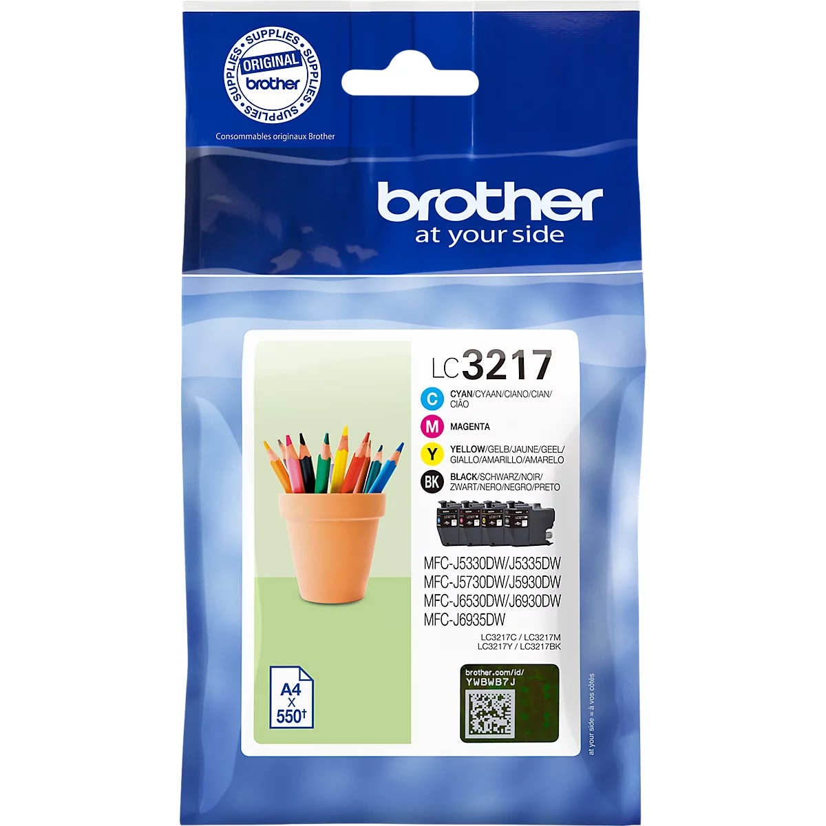 Originele Brother inktcartridges LC-3217VALDR, Mixpack, zwart, cyaan, magenta, geel