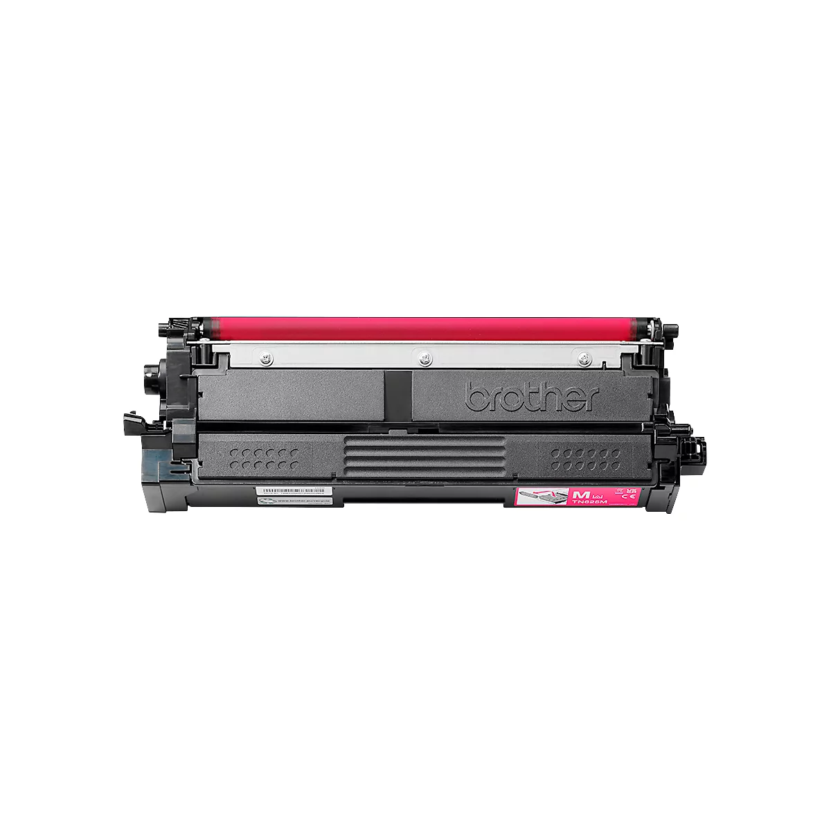 Magenta Brother tonercartridge tegen een witte achtergrond.