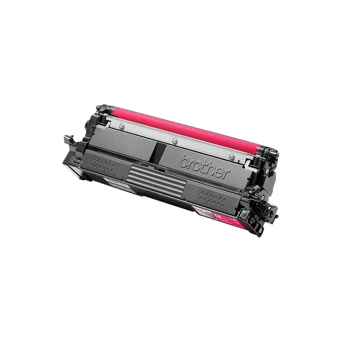 Brother tonercartridge in magenta op een witte achtergrond.