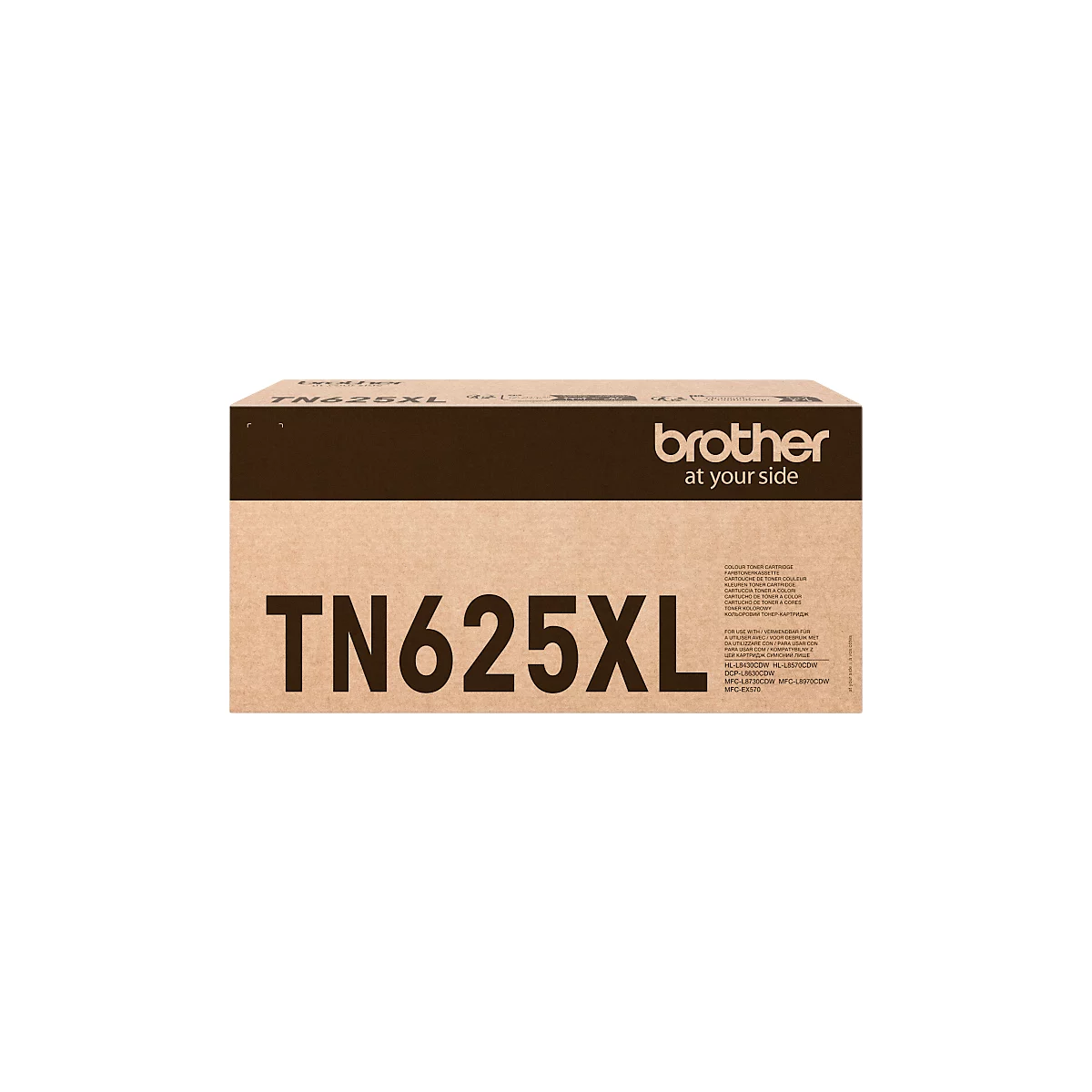 Brother toner cartridge TN625XL in een bruine kartonnen doos met logo en modelnaam.