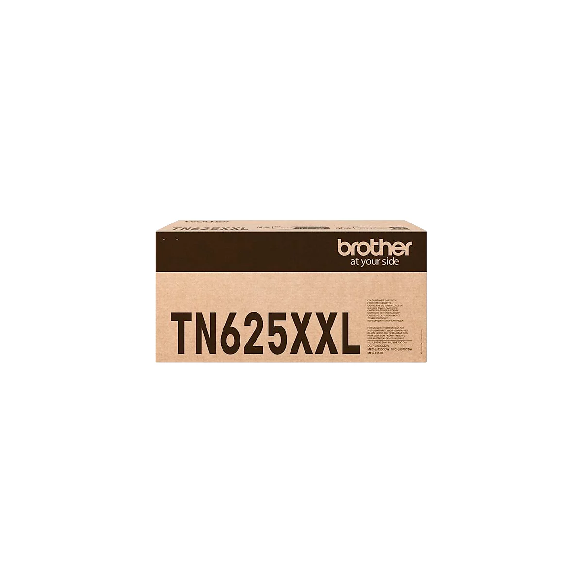 Bruine kartonnen doos voor Brother TN625XXL tonercartridge.