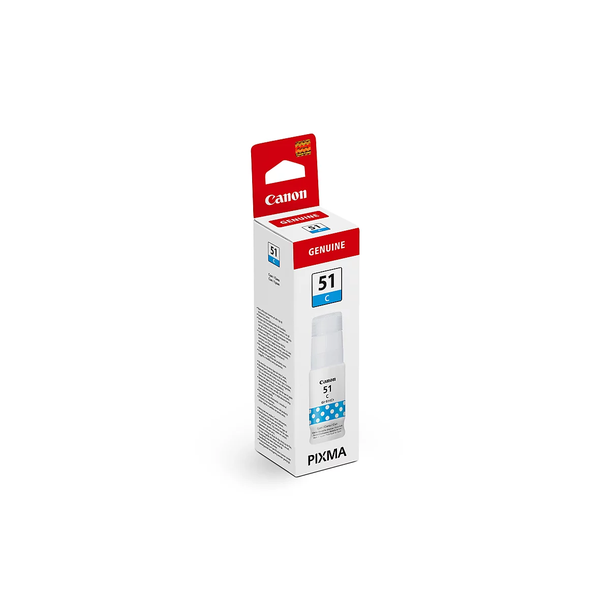 Canon inktcartridge in wit en rood. Opschriften: 51 C, Genuine, PIXMA.