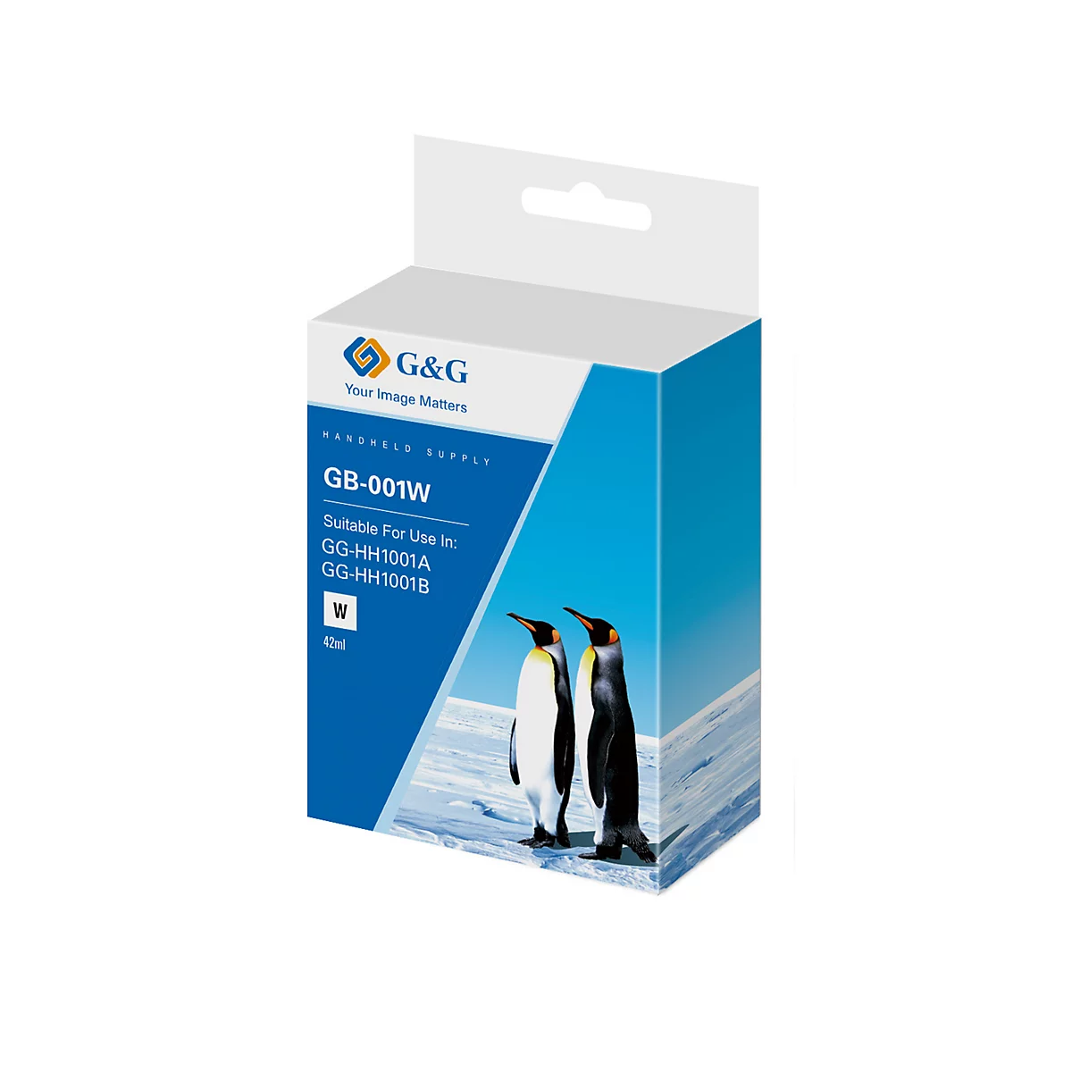 Inktcartridge met pinguïnmotief. De verpakking toont twee pinguïns op een ijzige ondergrond en productinformatie.