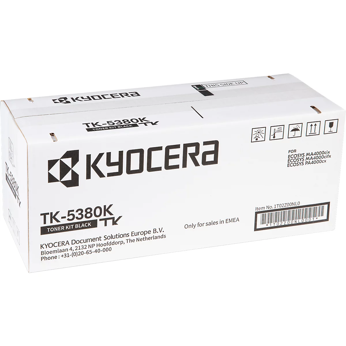 Witte Kyocera doos, tekst: TK-5380K, Toner Kit Black TV, Kyocera logo.