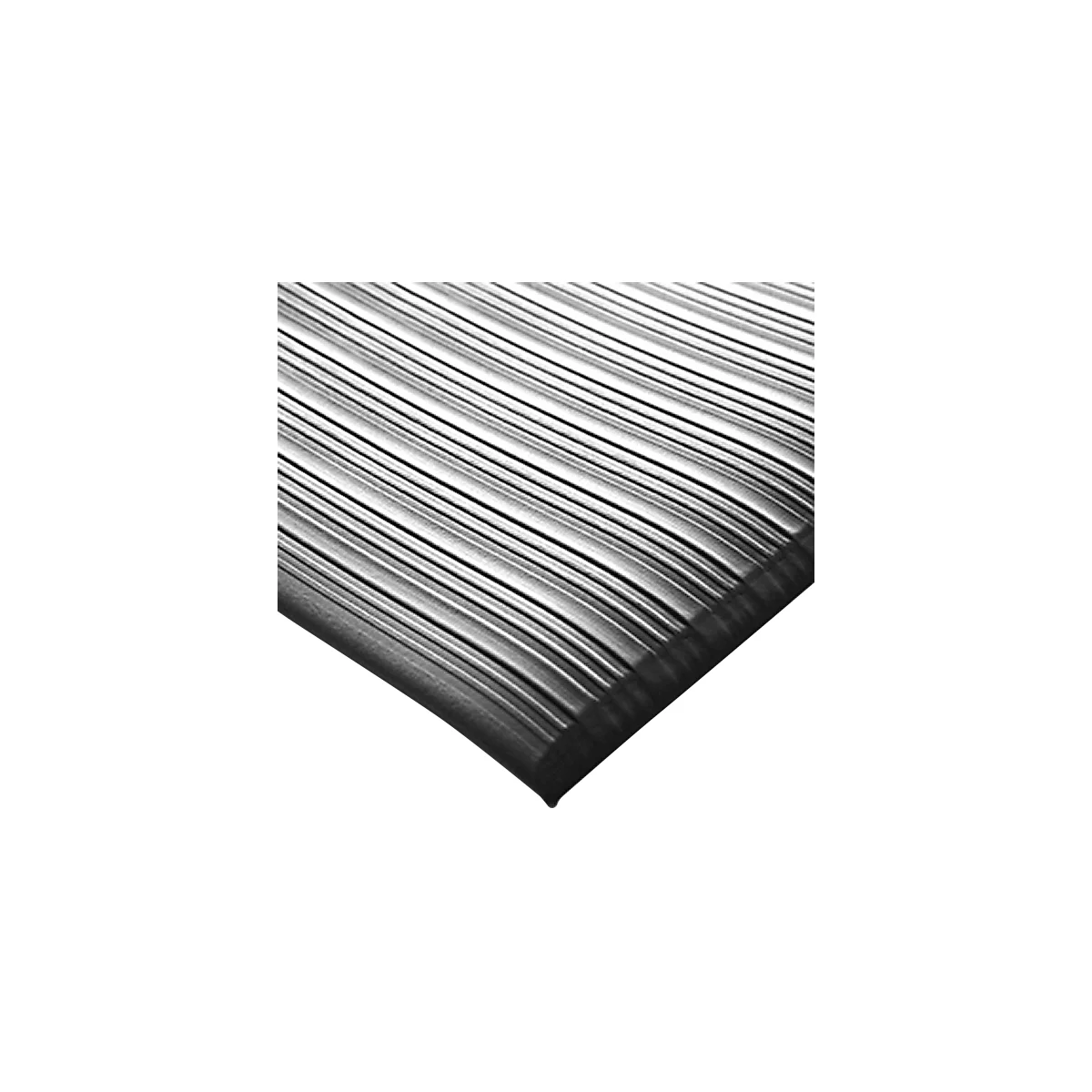 Black, ridged rubber mat in a corner cutout.