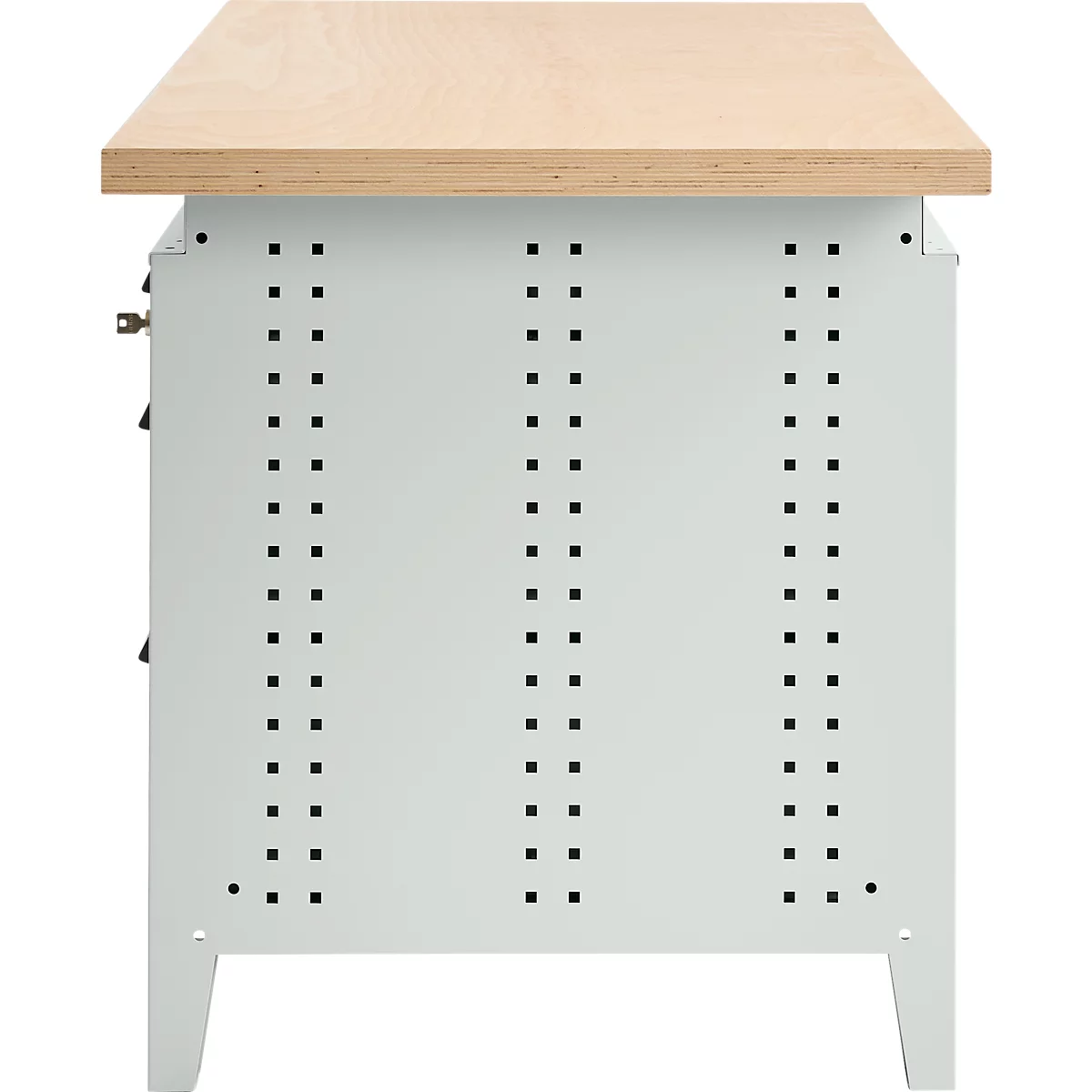 Otto Kind Breitfachwerkbank Typ 405, Buche Multiplexplatte, bis 1.200 kg, B 1524 x T 750 x H 850 mm, Stahl, Zentralverschluss, lichtgrau/anthrazitgrau
