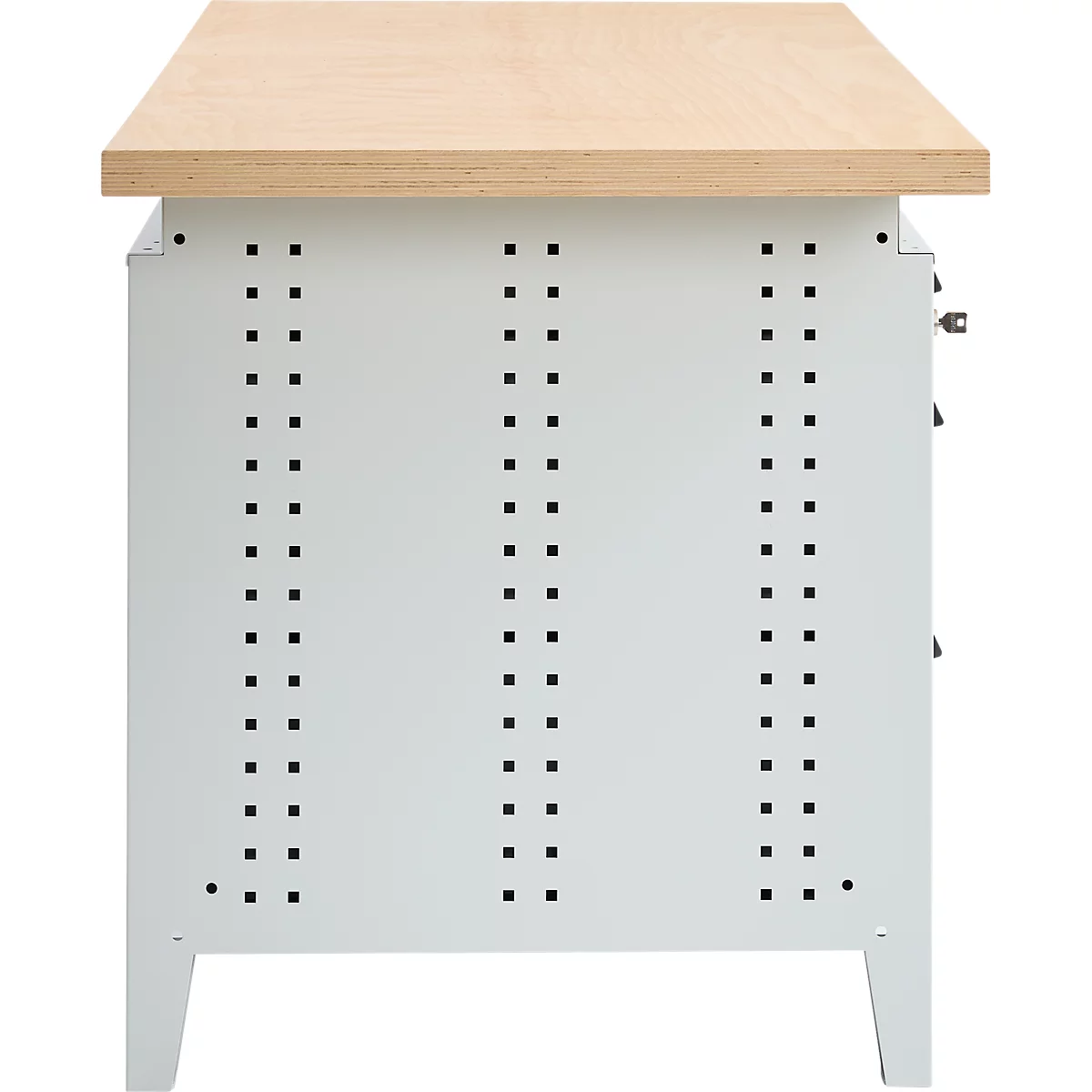Otto Kind Breitfachwerkbank Typ 405, Buche Multiplexplatte, bis 1.200 kg, B 1524 x T 750 x H 850 mm, Stahl, Zentralverschluss, lichtgrau/anthrazitgrau