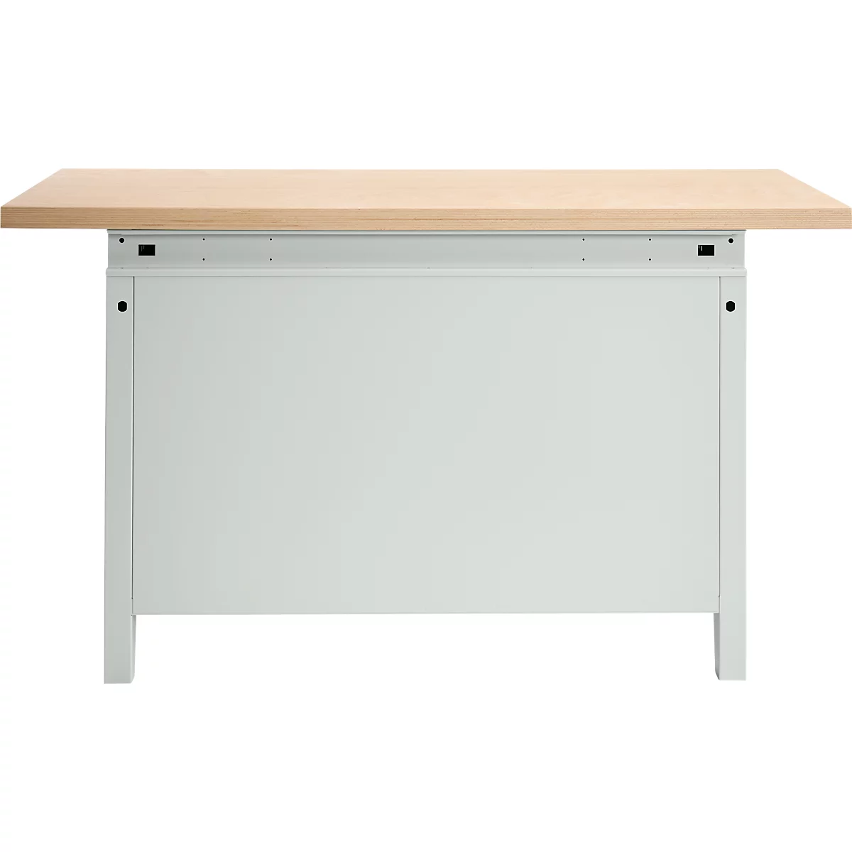 Otto Kind Breitfachwerkbank Typ 405, Buche Multiplexplatte, bis 1.200 kg, B 1524 x T 750 x H 850 mm, Stahl, Zentralverschluss, lichtgrau/anthrazitgrau