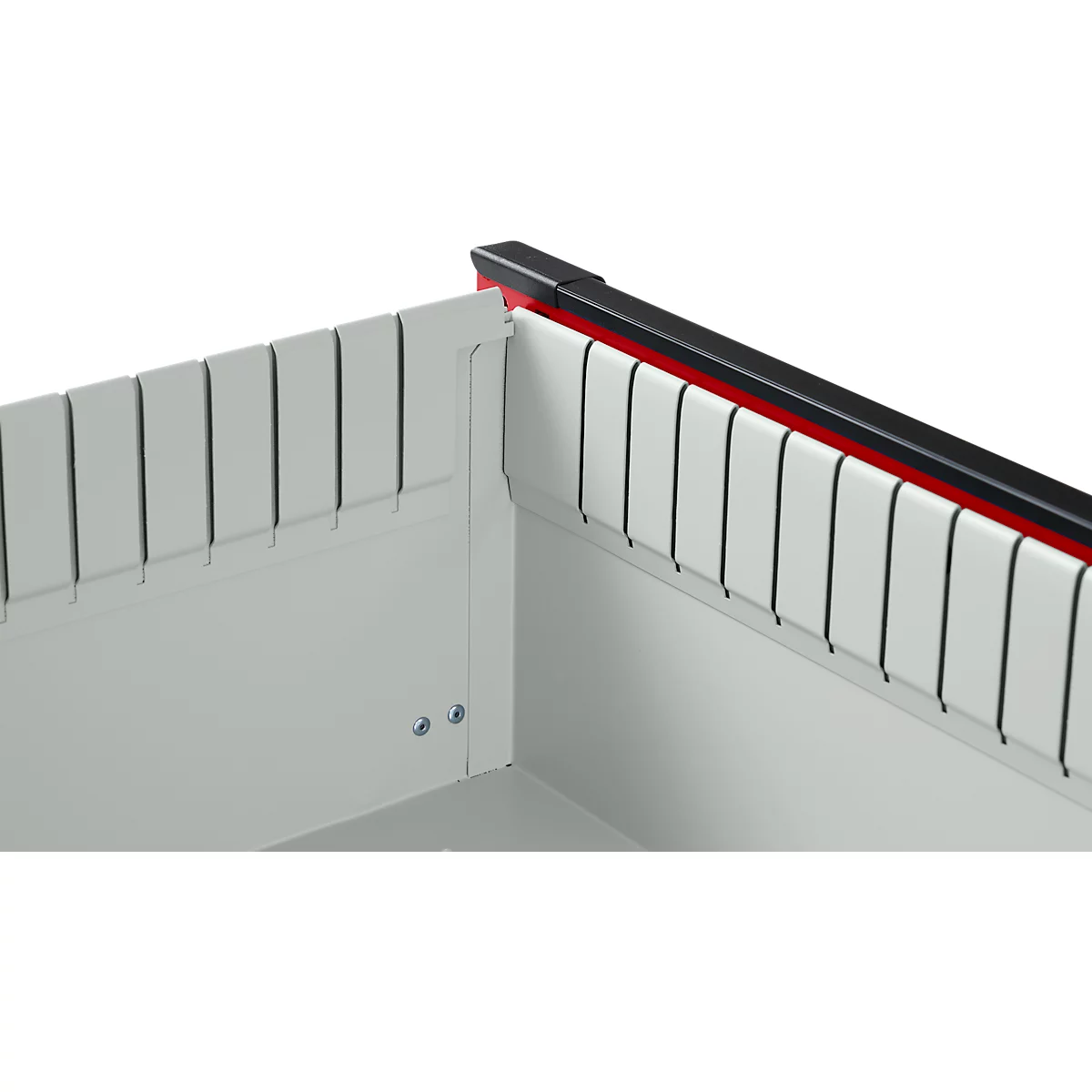 Otto Kind Breitfachwerkbank Typ 405, Buche Multiplexplatte, bis 1.200 kg, B 1524 x T 750 x H 850 mm, Stahl, Zentralverschluss, lichtgrau/feuerrot