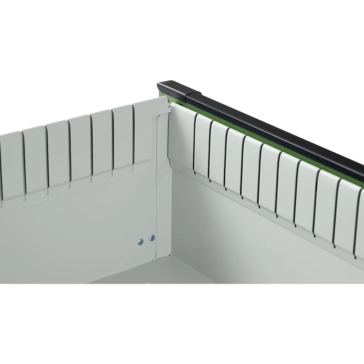 Otto Kind Breitfachwerkbank Typ 405, Buche Multiplexplatte, bis 1.200 kg, B 1524 x T 750 x H 850 mm, Stahl, Zentralverschluss, lichtgrau/resedagrün
