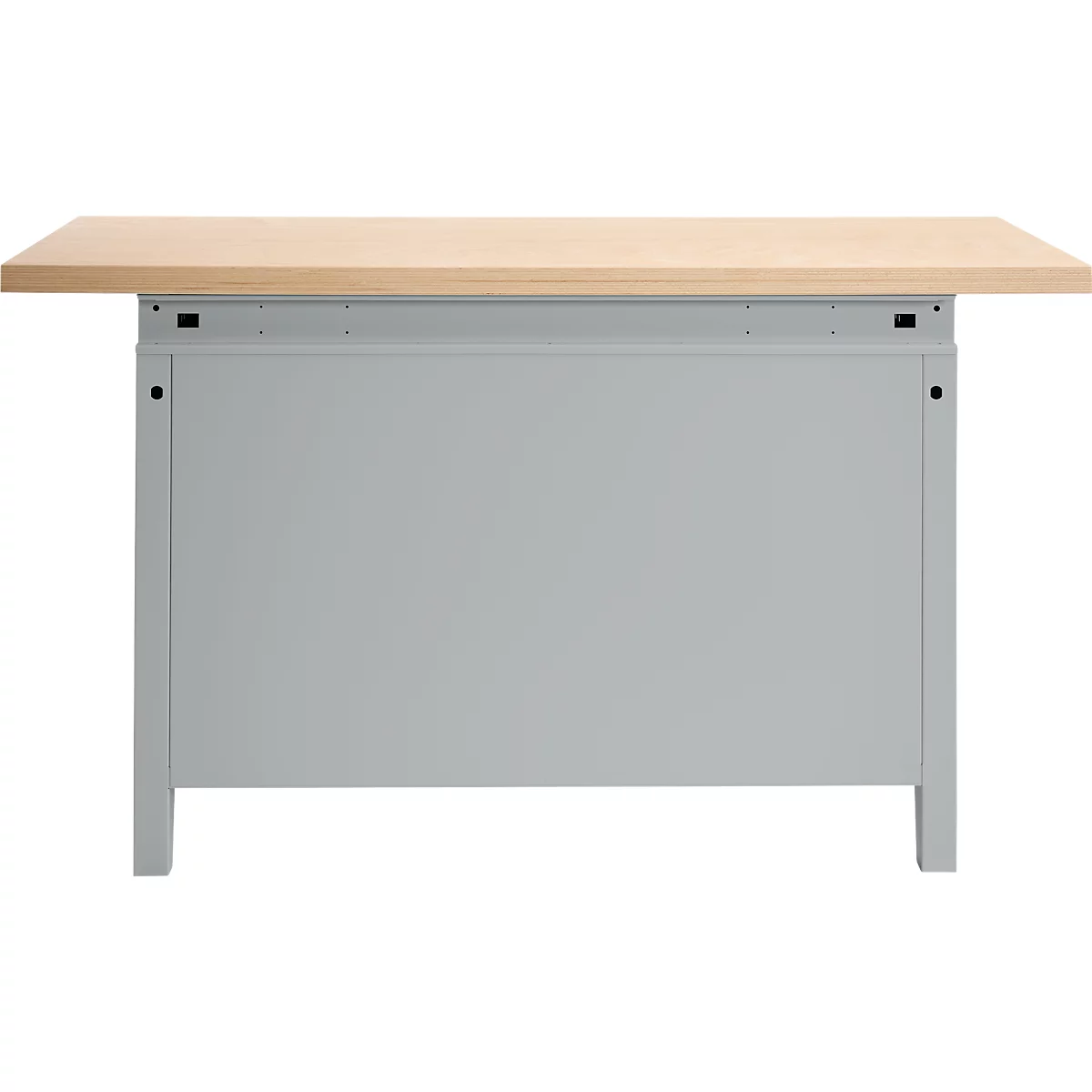 Otto Kind Breitfachwerkbank Typ 405, Buche Multiplexplatte, bis 1.200 kg, B 1524 x T 750 x H 850 mm, Stahl, Zentralverschluss, weißaluminium/enzianblau