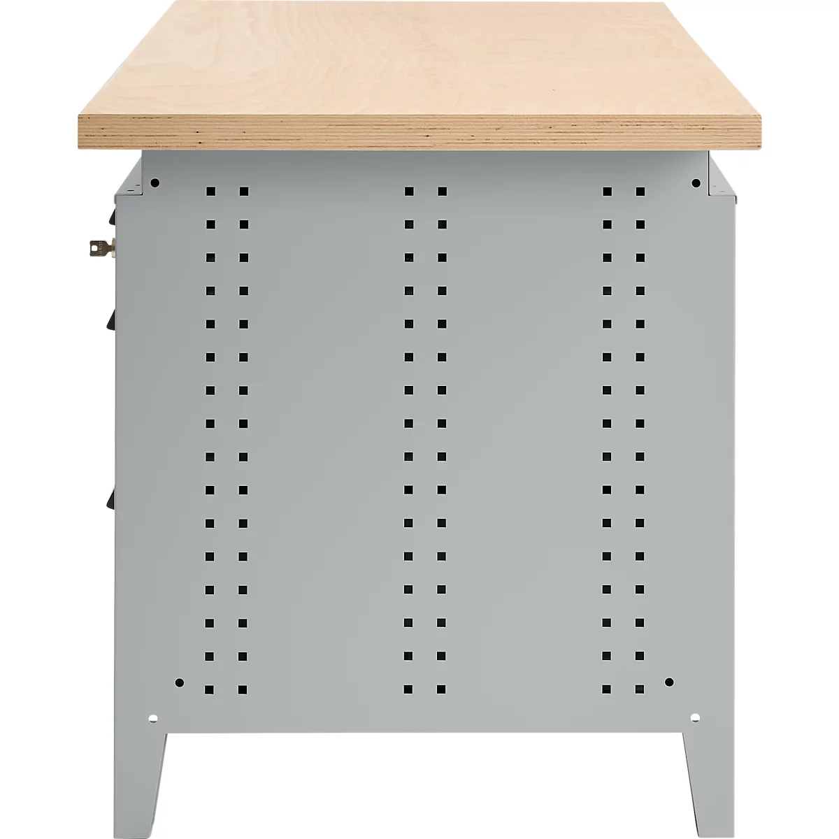 Otto Kind Breitfachwerkbank Typ 405, Buche Multiplexplatte, bis 1.200 kg, B 1524 x T 750 x H 850 mm, Stahl, Zentralverschluss, weißaluminium/tiefschwarz