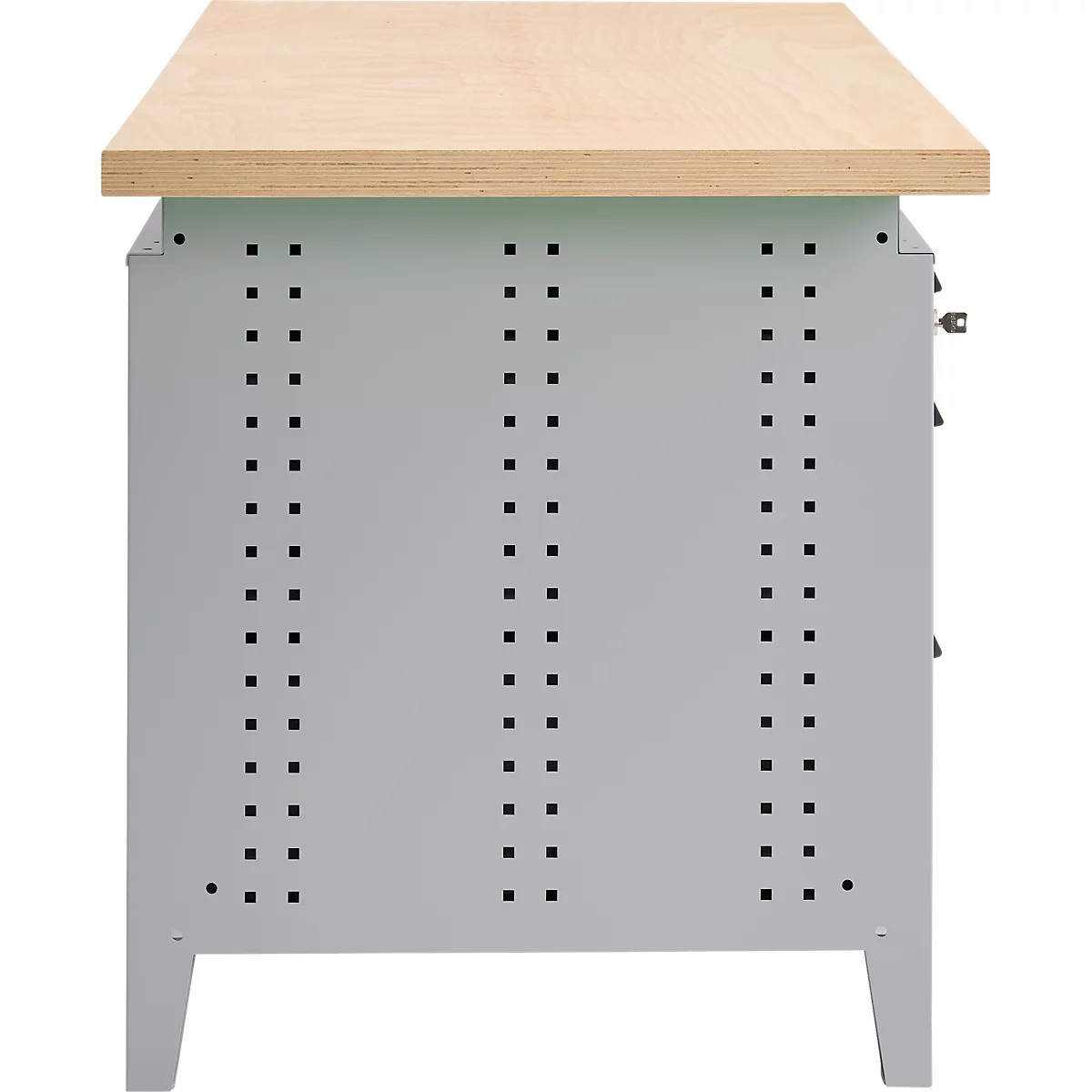 Otto Kind Breitfachwerkbank Typ 405, Buche Multiplexplatte, bis 1.200 kg, B 1524 x T 750 x H 850 mm, Stahl, Zentralverschluss, weißaluminium/tiefschwarz