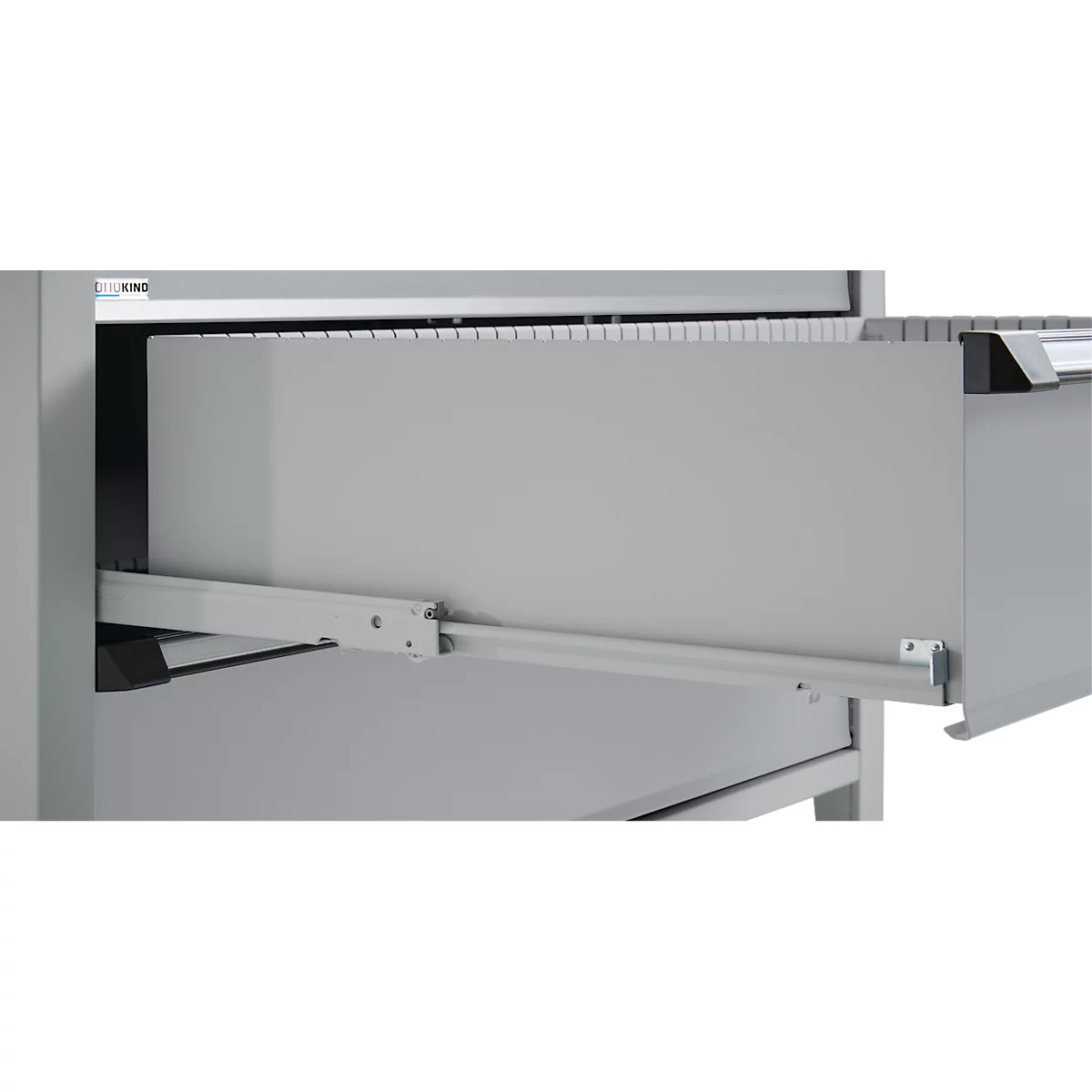 Otto Kind Breitfachwerkbank Typ 405, Buche Multiplexplatte, bis 1.200 kg, B 1524 x T 750 x H 850 mm, Stahl, Zentralverschluss, weißaluminium/weißaluminium