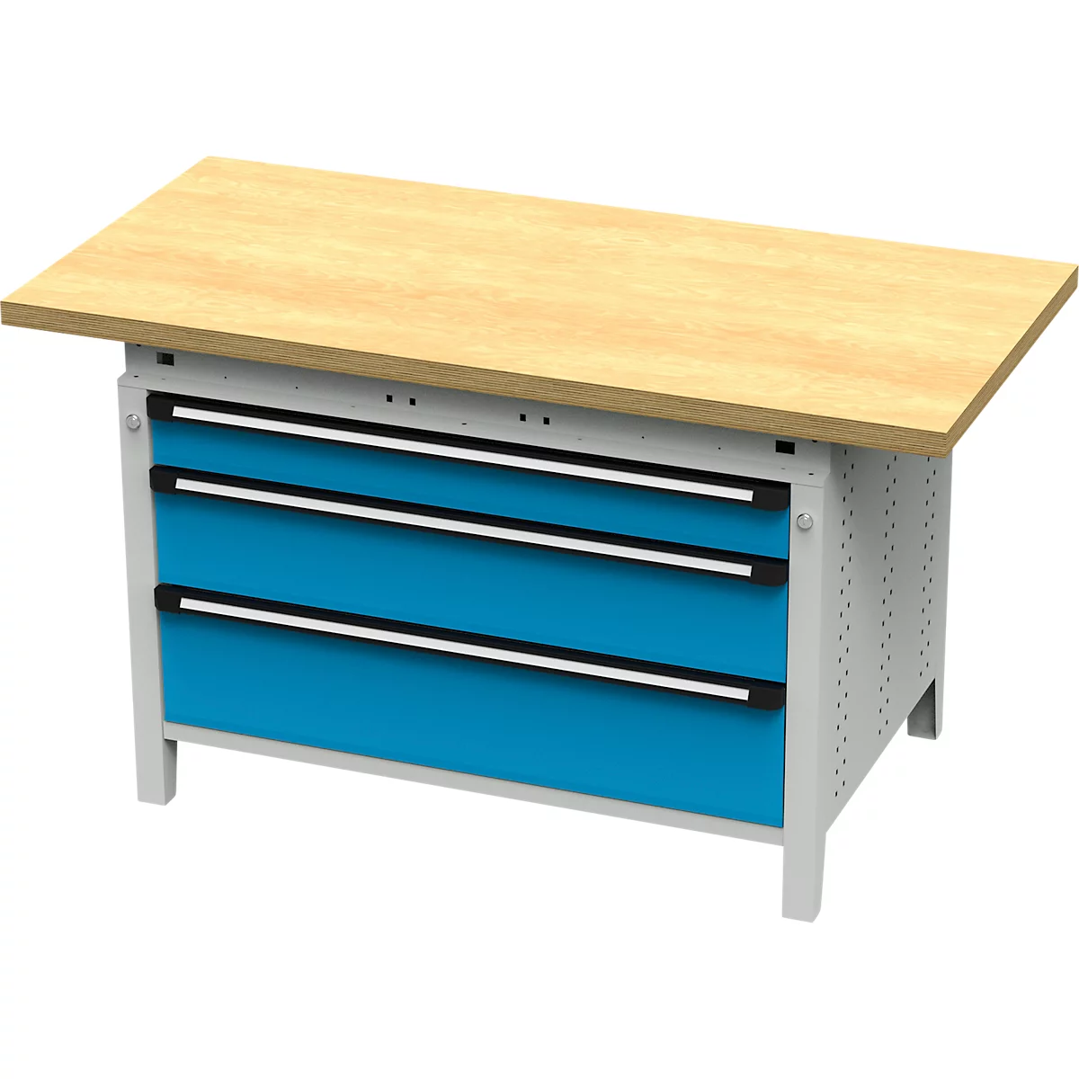 Otto Kind établi large type 405, plateau en hêtre multiplex, jusqu'à 1 200 kg, L 1524 x P 750 x H 850 mm, acier, fermeture centrale, gris clair/bleu clair