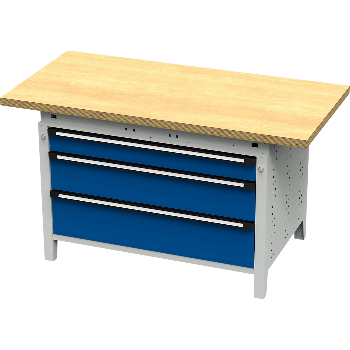 Otto Kind établi large type 405, plateau en hêtre multiplex, jusqu'à 1 200 kg, L 1524 x P 750 x H 850 mm, acier, fermeture centrale, gris clair/bleu enzanium