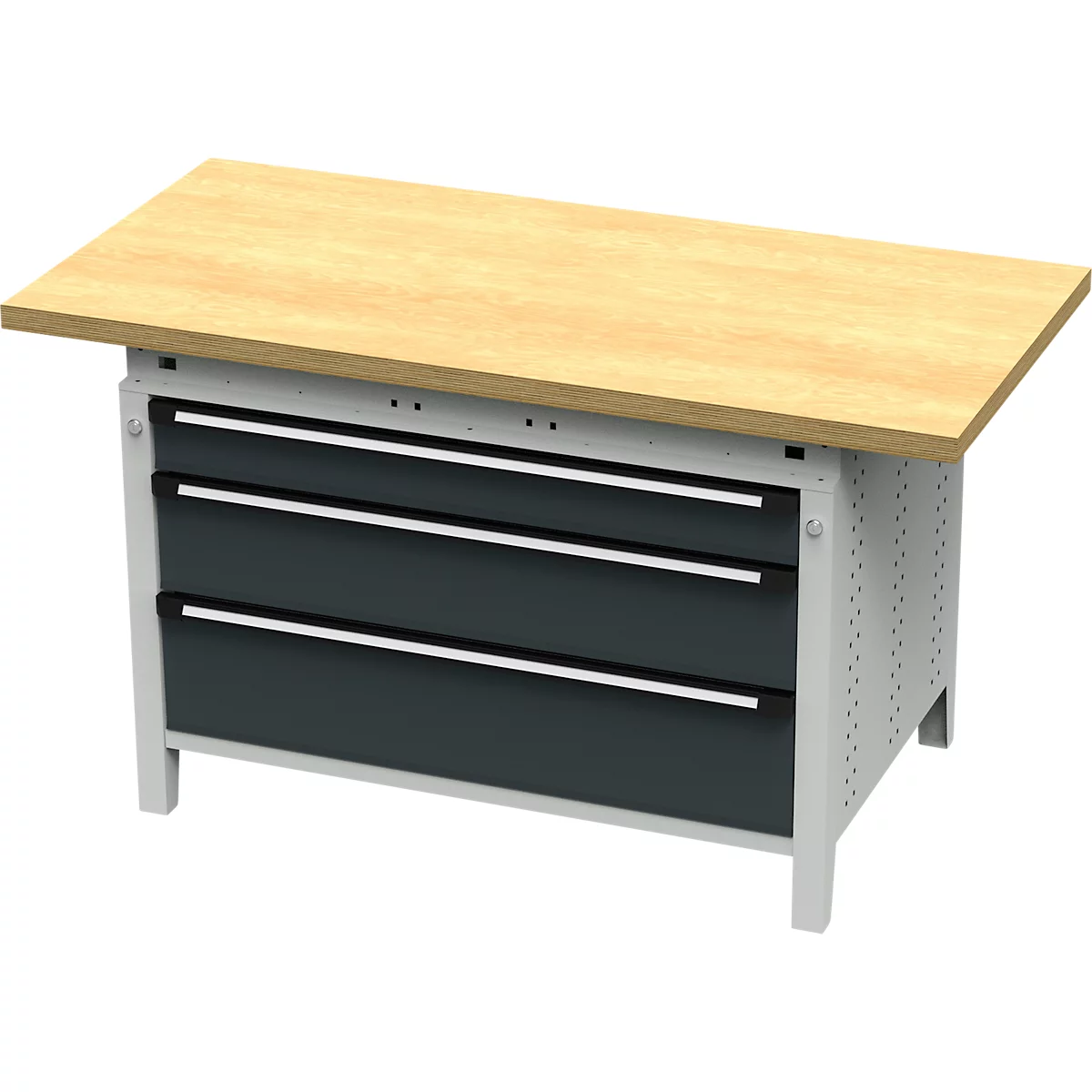 Otto Kind établi large type 405, plateau en hêtre multiplex, jusqu'à 1 200 kg, L 1524 x P 750 x H 850 mm, acier, fermeture centrale, gris clair/gris anthracite